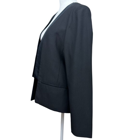 Mango Black Blazer Womens XL Jacket Open Front Elegant Workwear Satin Lapel trim - Picture 3 of 14